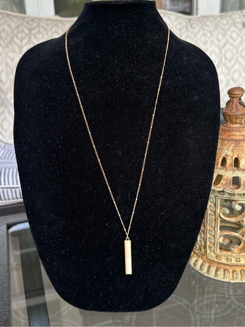 Boho Gold Vertical Bar Stacked Cream Stone Necklace
